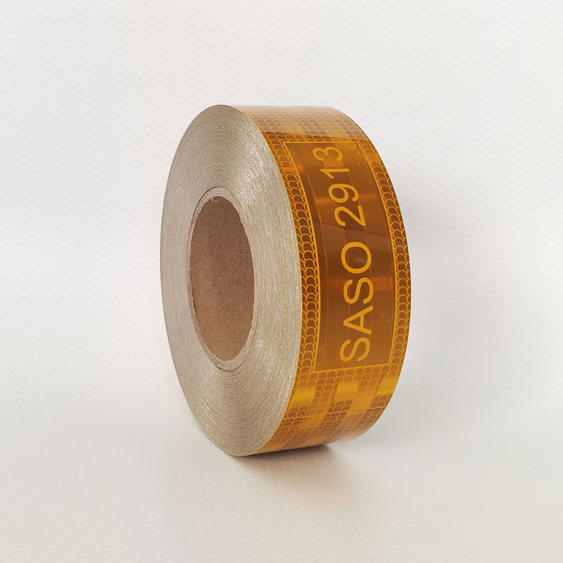 Mercado de Arabia Saudita Pet personalizado Metalizado 50mm Vis visible Hi Amarillo Saso 2913 Cinta reflectante para vehículos Camiones Seguridad