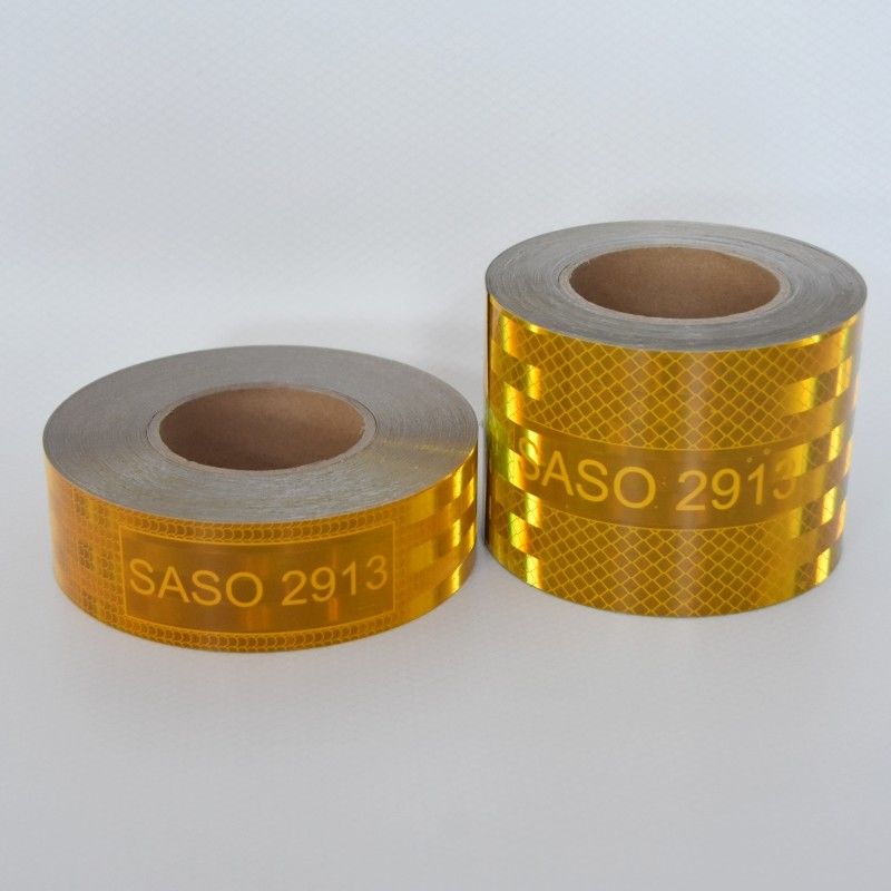 LU SASO 2913 Arabia Saudita Pegatinas retro reflectoras 5 cm 7.5 cm 10 cm cinta reflectiva acrílica metálizada amarilla para la seguridad del tráfico