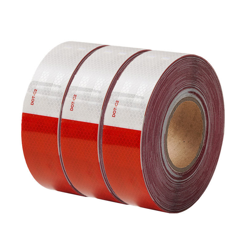 LU Certificado DOT-C2 de seguridad vialMaterial PET de banda reflectanteAlerta en cuadros en blanco y rojo para vehículo/camión/remolque