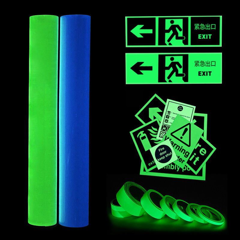 Noche PVC Impresible Autoadhesivo Brillo luminoso en la oscuridad Vinilo fotoluminiscente para advertencia de seguridad
