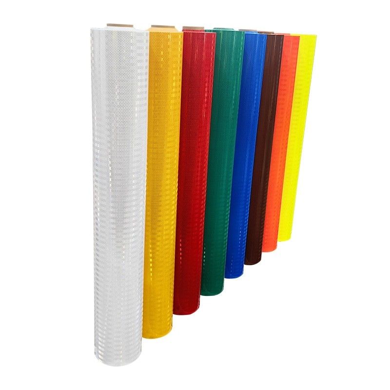 Lámina reflectante prismática acrílica autoadhesiva imprimible de grado prismático de alta intensidad, color amarillo fluorescente imprimible con protección UV, con flecha, 10 años