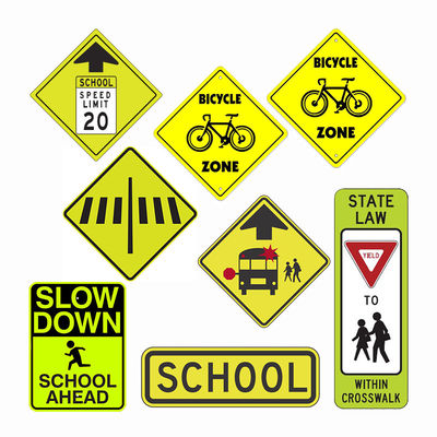 Buen precio Pedestre Bicicleta cruzando delante Zona de la escuela Signos de seguridad retroreflectores 1mm/2mm/3mm en línea